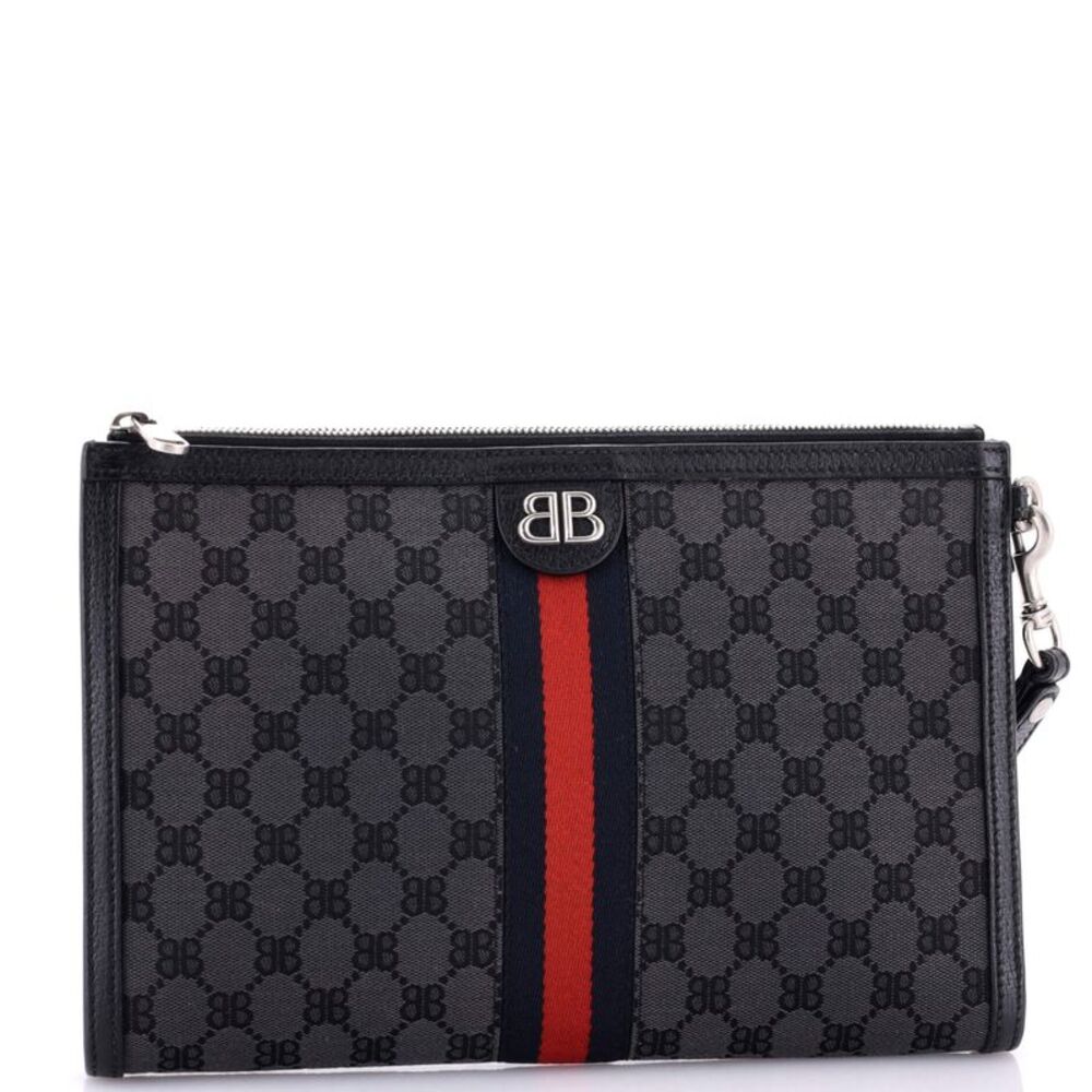 Balenciaga x Gucci The Hacker Project Web Wristlet Clutch BB Canvas Black - Picture 2 of 6